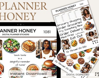 Black Girl Meal Planning Digital Stickers, GoodNotes (PDF)