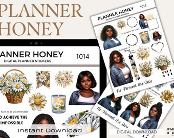 Black Girl Digital Planner Stickers, GoodNotes Stickers (PDF)
