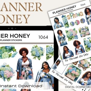 Pre-Cropped Digital Stickers for Black Girls, Digital Stickers Black Girl, African American Digital Stickers, Spring, Summer, Flowers