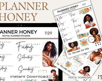 Black Girl Digital Planner Stickers, GoodNotes Stickers (PDF)