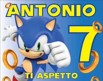 Invito Sonic Digitale Personalizzato per Festa di Compleanno Bambino Bambina Blu Giallo Pronto in 12 ore