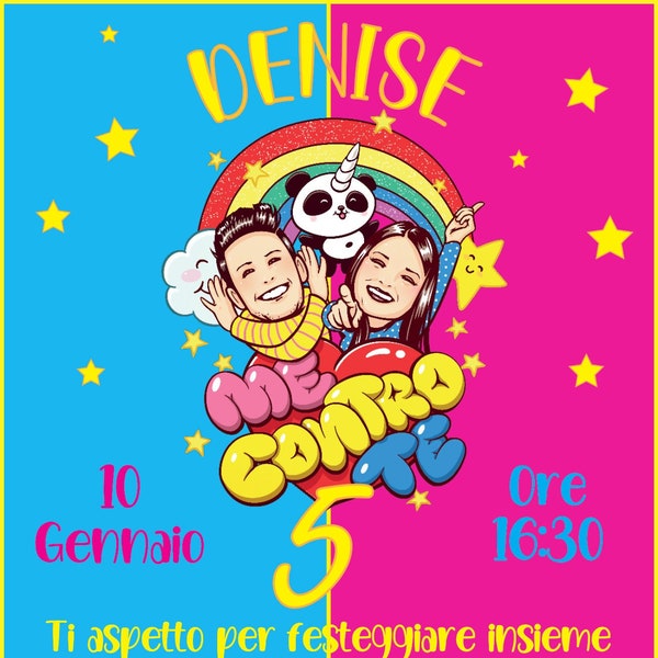 Invito Me contro Te Digitale Personalizzato per Festa di Compleanno Bambino Bambina Luì e Sofì Pronto in 12 ore