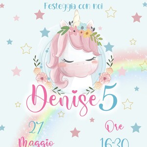 Personalized Unicorn Digital Invitation for Girls&#39; Birthday Party Colors Ready in 12 hours