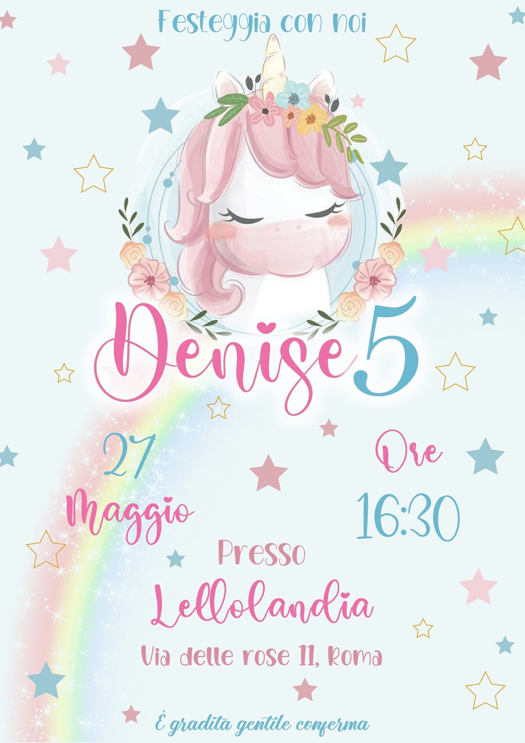 Personalized Unicorn Digital Invitation for Girls' Birthday Party ...