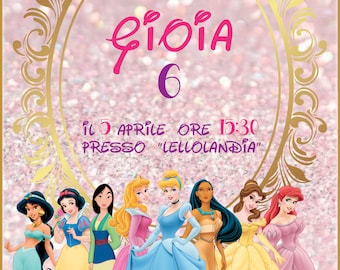 Invito Principesse Digitale Personalizzato per Festa di Compleanno Pronto in 12 ore