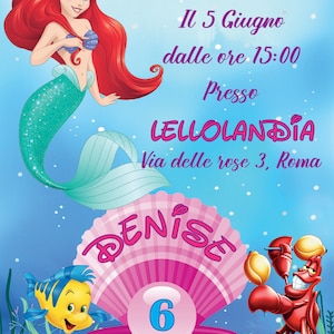 Invito Sirenetta Digitale Personalizzato per Festa di Compleanno Bambina Blu Giallo Pronto in 12 ore