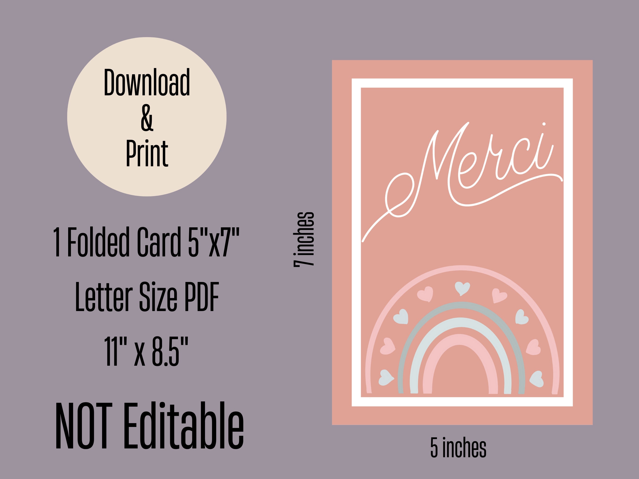 Printable Thank You Card, Merci Card, Printable Merci Card, Folded ...