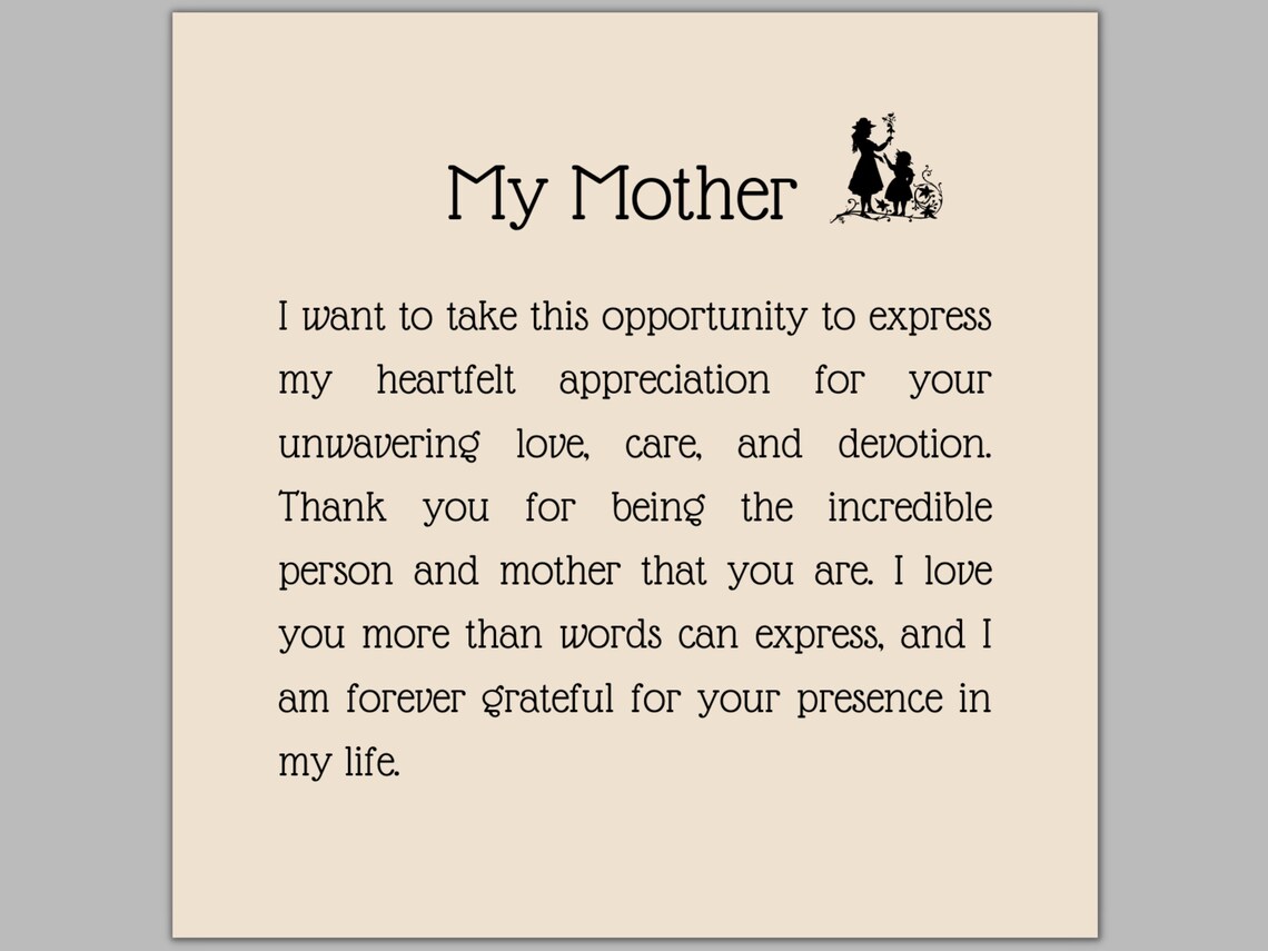 Printable Mother's Day Card, Mother's Day Letter, Mother's Day Poem ...