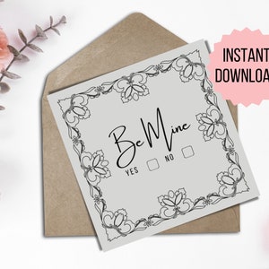 Afdrukbare Valentijnskaart, Be Mine, Cadeau voor vriendin, Cadeau voor vriend, Instant download, Ja of Nee, Uitvragen, Ga op date, DIY afdrukbaar
