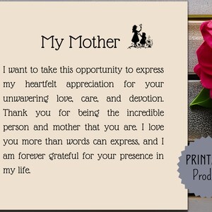Cartão de Dia das Mães para impressão, Carta de Dia das Mães, Poema de Dia das Mães, Presente para Mãe, Carta para Mãe, Melhor Mãe, Melhor Mãe do Mundo, Mãe Amorosa