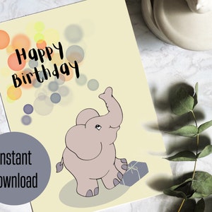 Tarjeta de feliz cumpleaños para niños, DIY imprimible, tarjeta de cumpleaños imprimible, cumpleaños de descarga instantánea, impresión y corte, tarjeta de cumpleaños, tarjeta de elefante