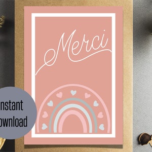 Printable Thank you Card, Merci Card, Printable Merci card, Folded Merci Card, Instant Download, Printable DIY Thank you card, Digital Card