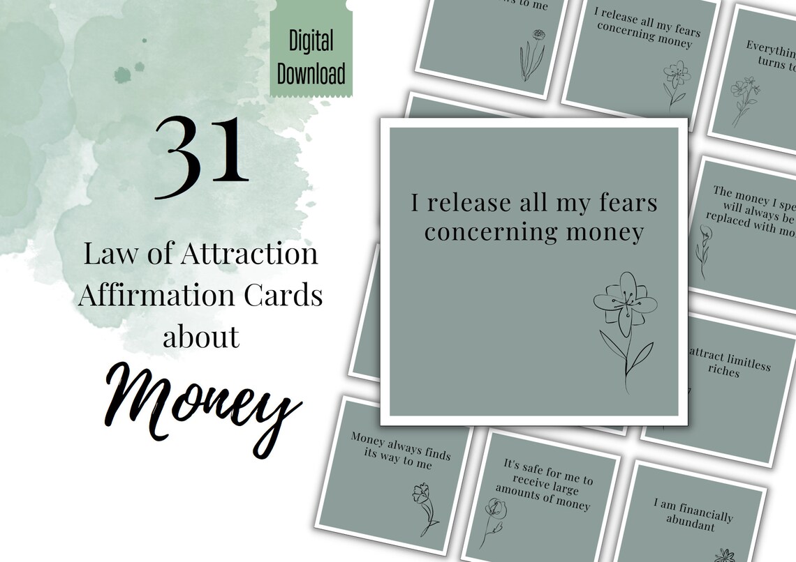 Printable Money Affirmation Cards, Instant Download, Law of Attraction ...
