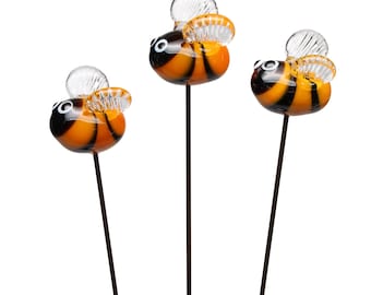 Glass Bee Plant Stake Decoration, lampwork glass, miniature sculpture