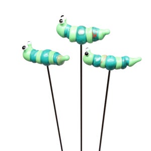 Handgemachte Lampwork Glas Grüne Raupe Pfahl Pflanzen Dekoration, Garten Ornament