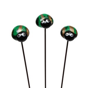 Glass Beetle Plant Stake: Handmade Green Insect Garden Decor