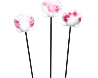 Sea shell plant stake, glass decoration, miniature sculpture, glass art, pink