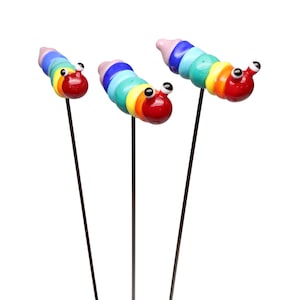 Regenbogen Glas Raupe Pflanzenstecker Dekoration, Lampwork Glas, Miniatur