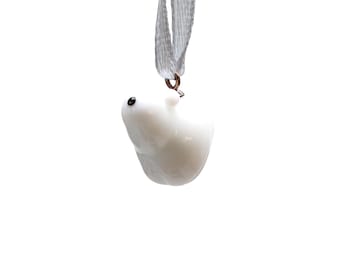 Handmade Glass Polar Bear Decoration – White Winter Ornament with Black Nose