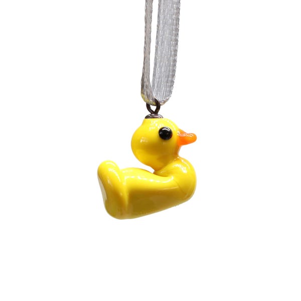 Handmade Glass Rubber Duck Ornament: Cheerful Yellow Decoration