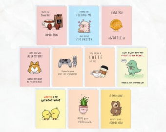 Pack of 10 Cards Easter Boxed Set, Cute Assorted Anniversary Birthday Greeting Card for Her Him / Husband Boyfriend / Girlfriend Wife Kawaii
