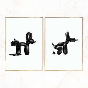Funny Wall Art Print Set of 2, Balloon Dog Contemporary Decor for Bathroom Bedroom Office, Printed Poster gift for Her Him, Bundle Pack Art