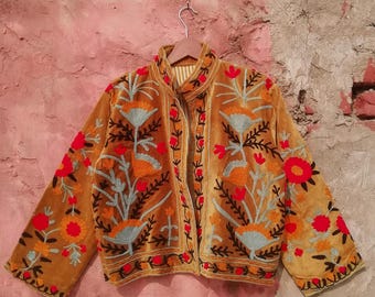 Suzani Embroidered Velvet Jacket: Bohemian Short Coat