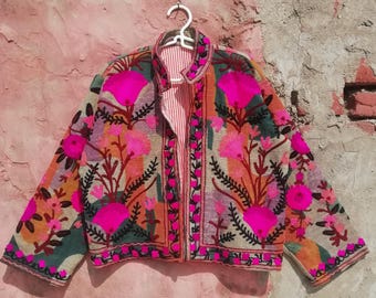 Handmade Suzani Jacket: Embroidered Cotton Textile Art