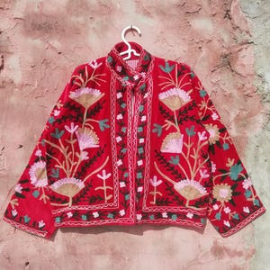 Handmade Suzani Embroidered Velvet Jacket: Boho Cotton Outerwear
