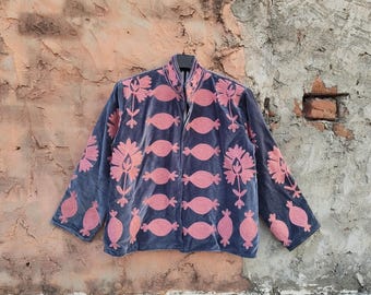 Chaqueta boho de terciopelo bordada – Abrigo de festival bordado a mano
