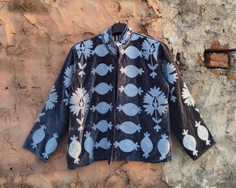 Chaqueta de terciopelo de lujo bordada – Abrigo artesanal hecho a mano
