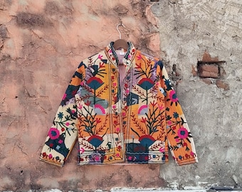 Embroidered Suzani Cotton Jacket: Handmade Bohemian Fashion
