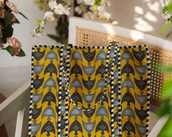 Hand Block Print Canvas Tote Bag | Geometric Cotton Shoulder Bag