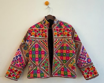 Handmade Banjara Jacket Mirror Work Boho Embroidered Coat Colorful Kutch Embroidery Jacket Vintage Gypsy Festival Coat Small Size Wear
