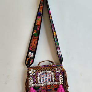 Vintage Banjara Embroidered Mirror Bag: Cowrie Shells Boho Tote