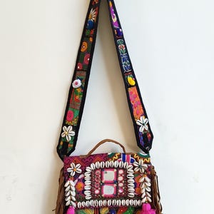 Vintage Banjara Mirror Bag, Cowrie Shells Purse, Boho Handmade Tote Bag, Embroidered Sling Bag, Unique Gift for Her