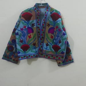 Handmade Suzani Fabric Jacket, Embroidered Boho Chic Clothing