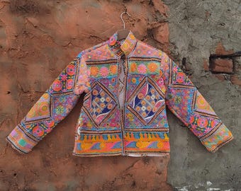 Handgemaakt Banjara-werkjack met spiegel: vintage geborduurde boho-jas