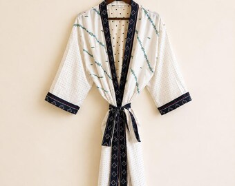 Vintage Silk Sari Kimono Robe, Bohemian Paisley Beach Cover Up