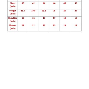 K&ouml;nnte beinhalten: Eine wei&szlig;e Tabelle mit schwarzem Text, der Kleiderma&szlig;e detailliert. Die Gr&ouml;&szlig;en reichen von S bis XXXL. Ma&szlig;e umfassen Brust (101.6-127 cm), L&auml;nge (59.7-63.5 cm), Schulter (40.6-45.7 cm) und &Auml;rmel (55.9-58.4 cm).