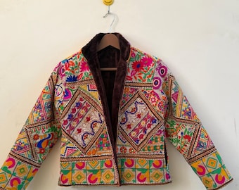 Handmade Banjara Jacket Mirror Work Boho Embroidered Coat Kutch Embroidery Small Size Jacket Handmade Indian Jacket