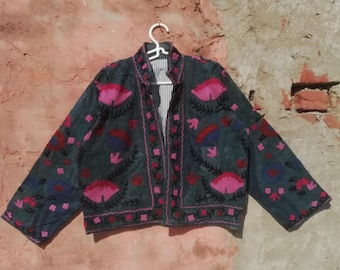 Handgemachte Susani Jacke: Bestickter Baumwoll Kurzmantel
