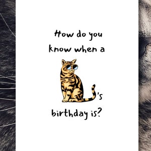 Carte d'anniversaire chat cool, dates qui miaulent, carte de jeux de mots idiots, parfaite pour les mamans chats, les papas chats, carte de voeux chaleureuse, conçue par StudioShine