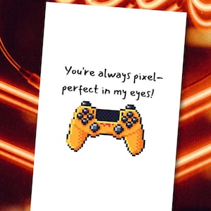 Warm Encouragement Card, Greetings to Gamers, Golden Gaming Controller, Pixel Perfect In My Eyes, Rainbow Heart, Designed By StudioShine