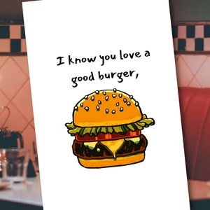 Funny Birthday Pun Card, Tasty Burger, Burglary is a Crime Puns, Card for Fast Food Lovers & Cravers. Designed by StudioShine