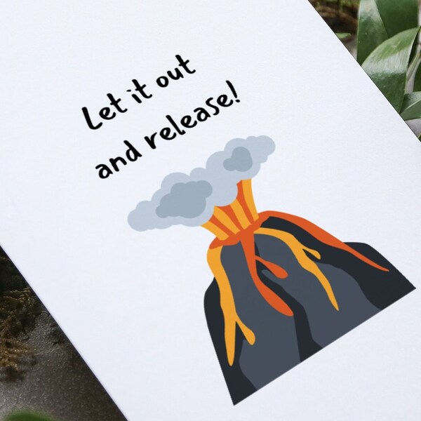 Unique Encouragement Card, Volcanoes, Erupt with Joy, Lava to Magma, Dove with Olive Branch, Find Inner Peace. Designed by StudioShine