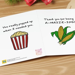 Denken an Sie Wortspiel-Karte, Erstaunlicher Mais, Hühneraugen, knallende Popcorns. Freundschaft, Friends, BFFs, Dankeskarte, Designed von StudioShine