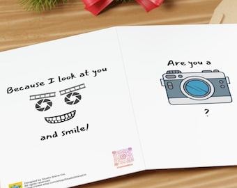 Funny Love Card, Are You A Camera, Smile Whenever I See You, Love Pun, Valentines Card, Boyfriend Girlfriend Card. Designed By StudioShine