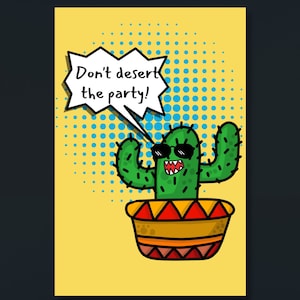 Carte d'anniversaire colorée Punny, cactus de dessin animé mignon drôle, briller et piquer le meilleur anniversaire, gâteau de charcuterie est servi, conçu par StudioShine
