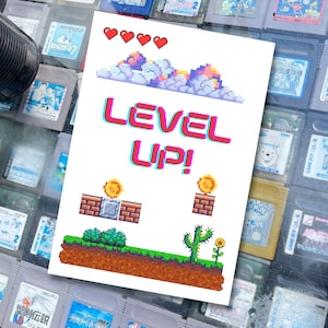 Geburtstagskarte für Gamer, Retro Gaming Fans, verpixelt, Level gelöscht, Level Up, ein weiteres tolles Jahr feiern! Entworfen von StudioShine